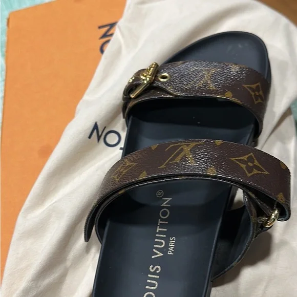 Bom Dia Louis Vuitton Slides Blue Louis Vuitton Bom Dia Flat Mules